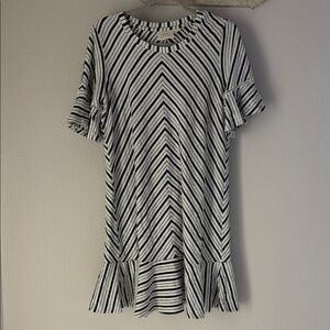 Maeve Anthropologie Navy White Striped Ruffle Hem Dress Large